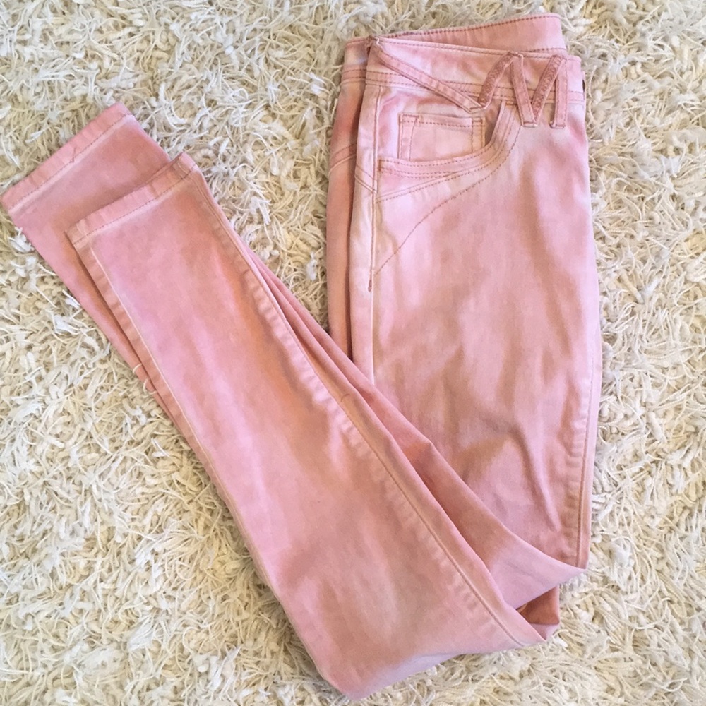 Low rise Ombré stone washed pink skinny jeans